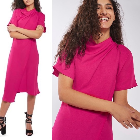 Topshop Dresses & Skirts - NEW Topshop Pink Origami Mock Neck Midi Dress